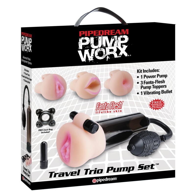 PumpWorx Travel Trio Penis Pump Vibrating Masturbator Set